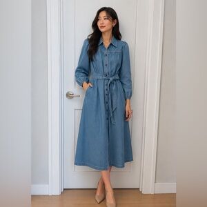 Boden Light Blue Long Sleeve Denim Dress